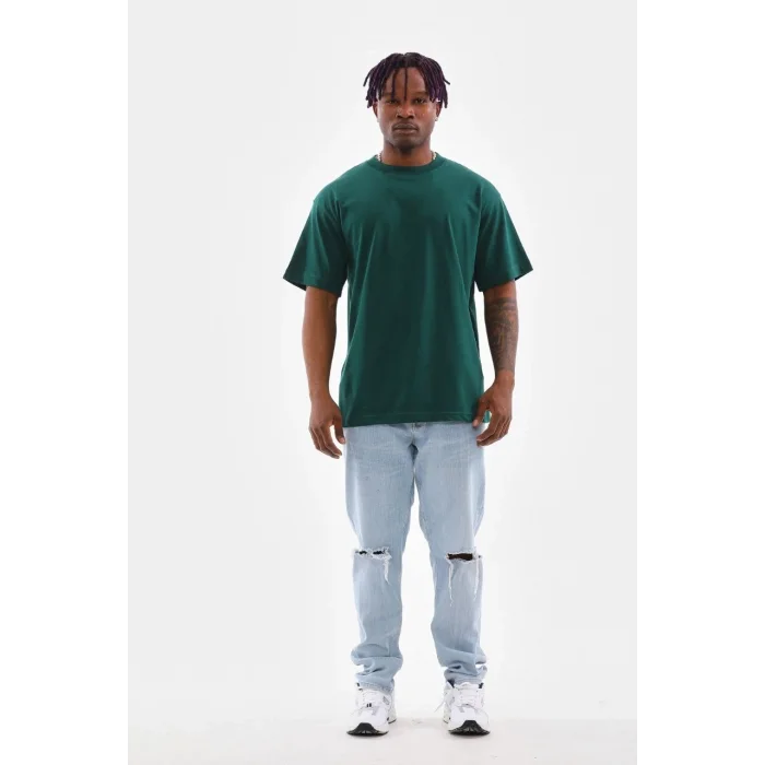 erkek  Düz Bisiklet Yaka T-Shirt - Koyu Yeşili