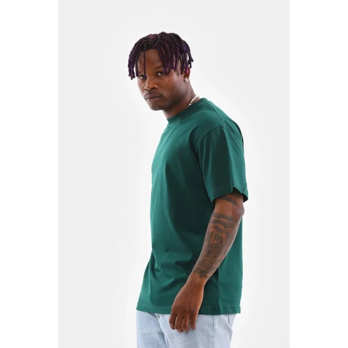 erkek  Düz Bisiklet Yaka T-Shirt - Koyu Yeşili