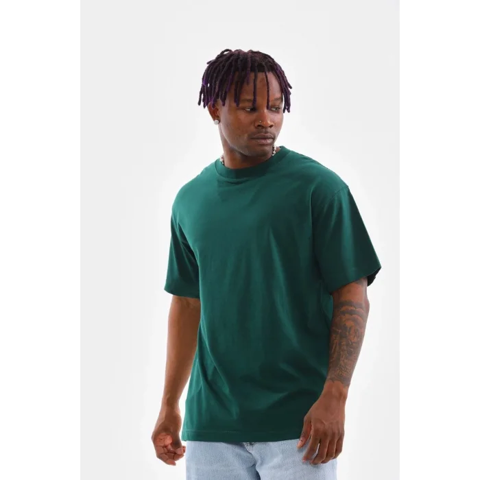 erkek  Düz Bisiklet Yaka T-Shirt - Koyu Yeşili