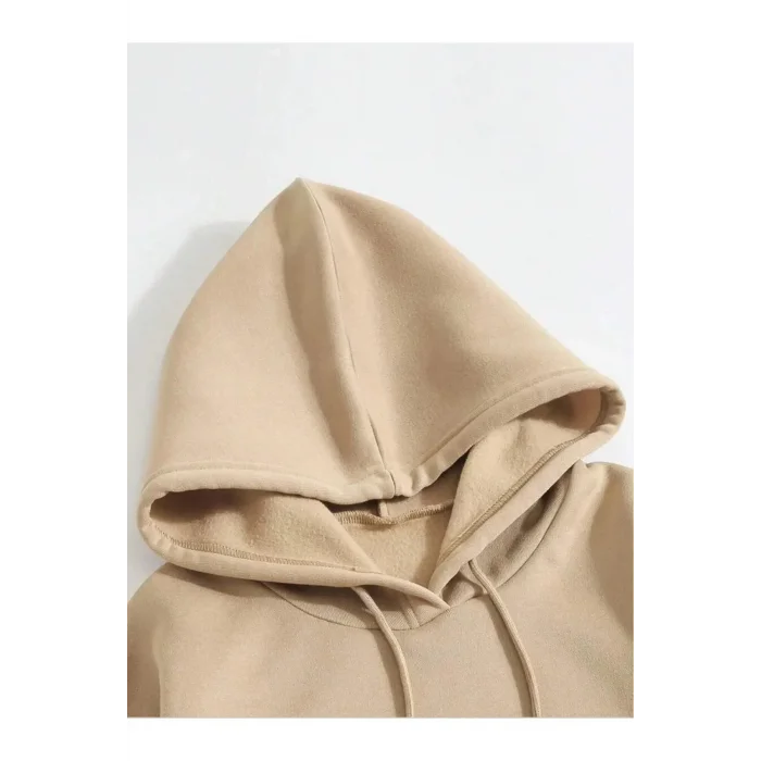 Erkek 3 İplik Pamuklu Kapüşonlu Kanguru Cepli Sweatshirt Hoodie -  Bej