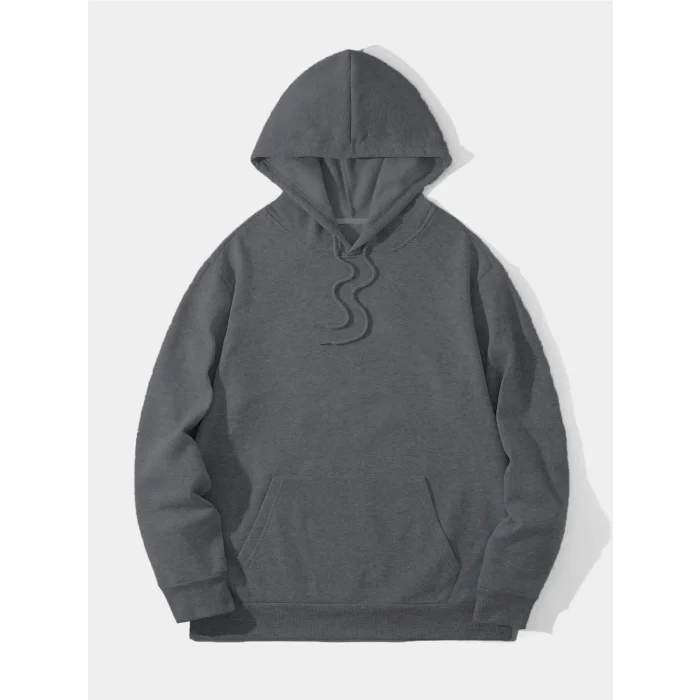 Erkek 3 İplik Pamuklu Kapüşonlu Kanguru Cepli Sweatshirt Hoodie -  Füme
