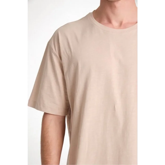 Erkek Düz Penye Tişört Bisiklet Yaka Kısa Kol Regular Fit T-Shirt - Bej