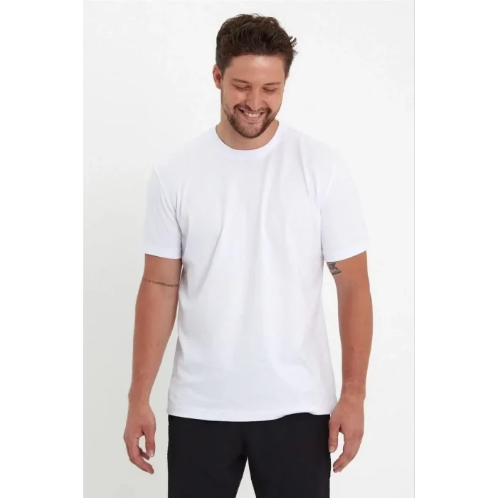 Erkek Düz Penye Tişört Bisiklet Yaka Kısa Kol Regular Fit T-Shirt - Beyaz