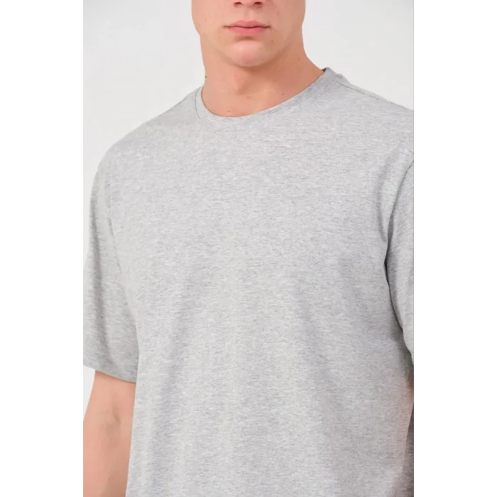 Erkek Düz Penye Tişört Bisiklet Yaka Kısa Kol Regular Fit T-Shirt - Gri