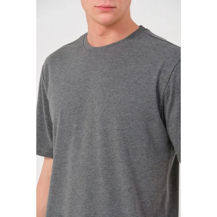 Erkek Düz Bisiklet Yaka Tişört Kısa Kol Yazlık T-Shirt - Antrasit