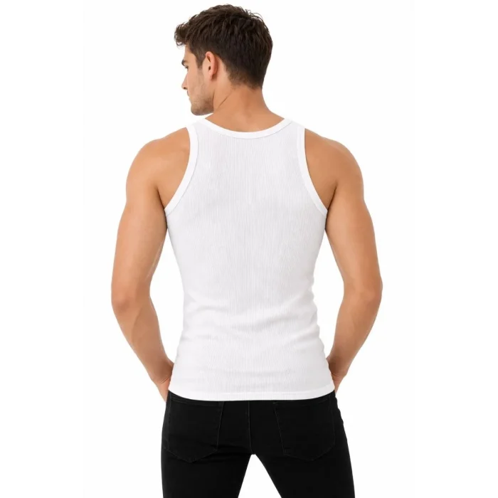 Erkek Fitilli Likralı Kaşkorse Atlet Vücuda Oturan Basic Şıklık - Beyaz