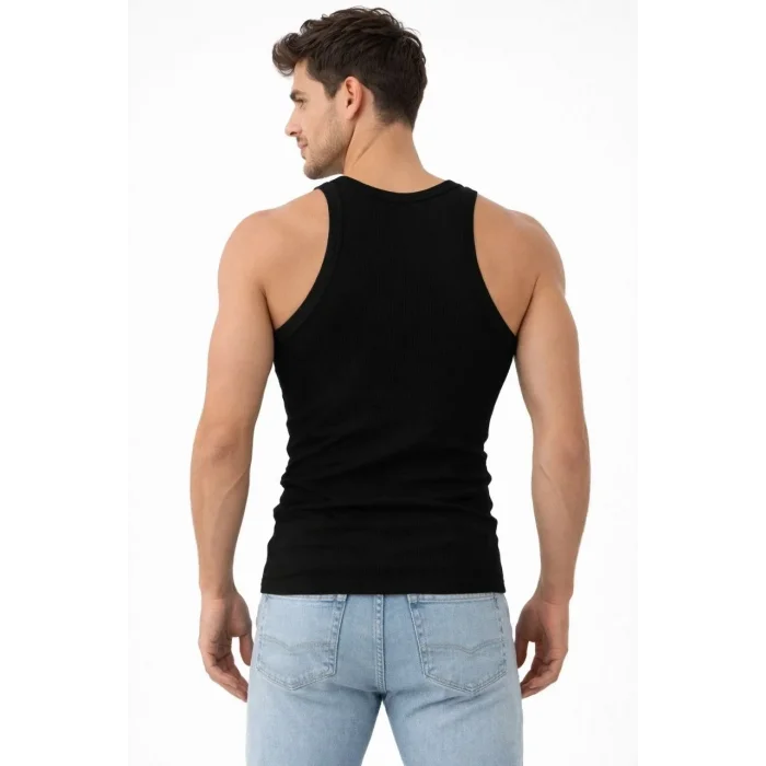 Erkek Fitilli Likralı Kaşkorse Atlet Vücuda Oturan Basic Şıklık - Siyah