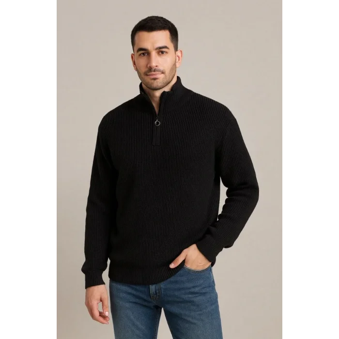 Erkek Fitilli Triko Kazak 3’lü Set Mint Yeşili Siyah Bej Kalın Dokuma Pamuklu Regular Fit