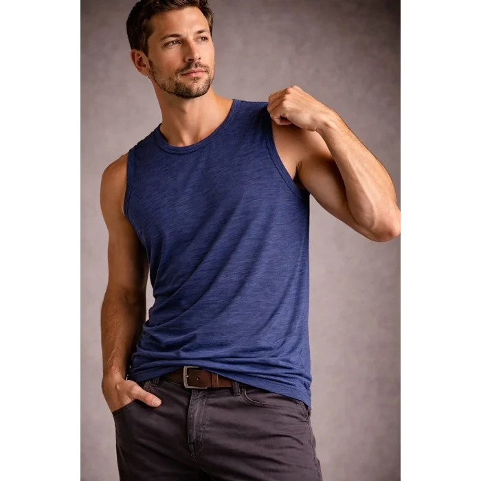 Erkek Flamlı Kumaş Sıfır Kolsuz Atlet Basic Spor Üst, Günlük ve Fitness Kullanımına Uygun - İndigo