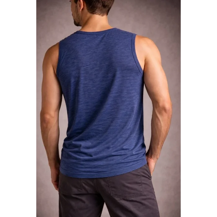 Erkek Flamlı Kumaş Sıfır Kolsuz Atlet Basic Spor Üst, Günlük ve Fitness Kullanımına Uygun - İndigo