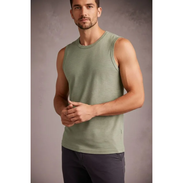 Erkek Flamlı Kumaş Sıfır Kolsuz Atlet Basic Spor Üst, Günlük ve Fitness Kullanımına Uygun - Mint Yeşili