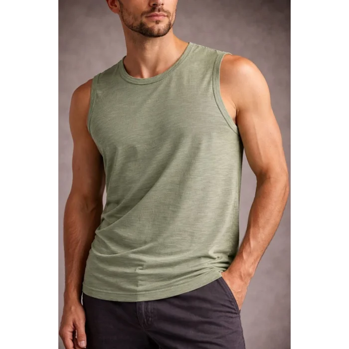 Erkek Flamlı Kumaş Sıfır Kolsuz Atlet Basic Spor Üst, Günlük ve Fitness Kullanımına Uygun - Mint Yeşili