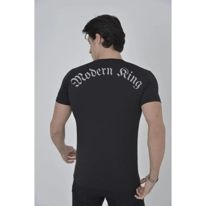 Erkek Göğüs File Aksesuarlı T-shirt - Siyah