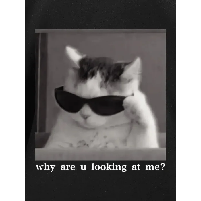 Erkek T-Shirt Komik Kedi Baskılı kısa kol Tişört - Siyah