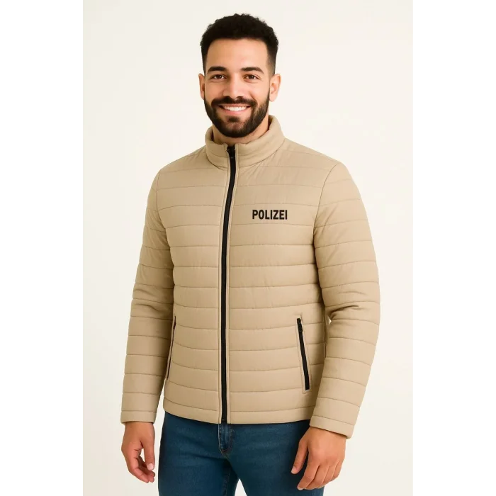 Erkek Mikro Su İtici Kapitone Baskılı Astarlı Fermuarlı Bomber Mont - Bej