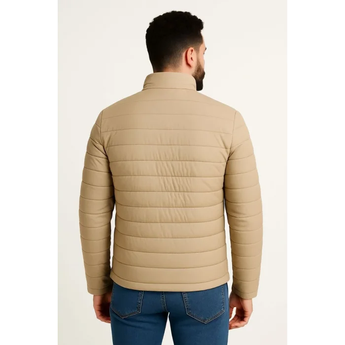 Erkek Mikro Su İtici Kapitone Baskılı Astarlı Fermuarlı Bomber Mont - Bej