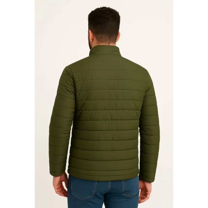 Erkek Mikro Su İtici Kapitone Baskılı Astarlı Fermuarlı Bomber Mont - Haki