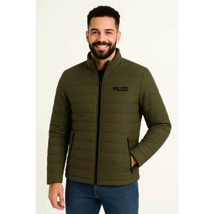 Erkek Mikro Su İtici Kapitone Baskılı Astarlı Fermuarlı Bomber Mont - Haki