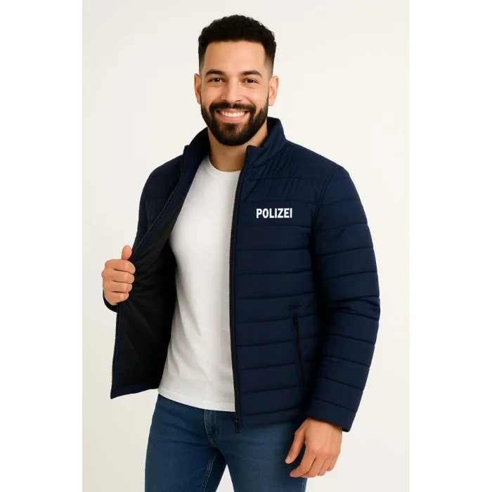 Erkek Mikro Su İtici Kapitone Baskılı Astarlı Fermuarlı Bomber Mont - Lacivert