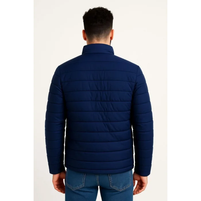 Erkek Mikro Su İtici Kapitone Baskılı Astarlı Fermuarlı Bomber Mont - Lacivert