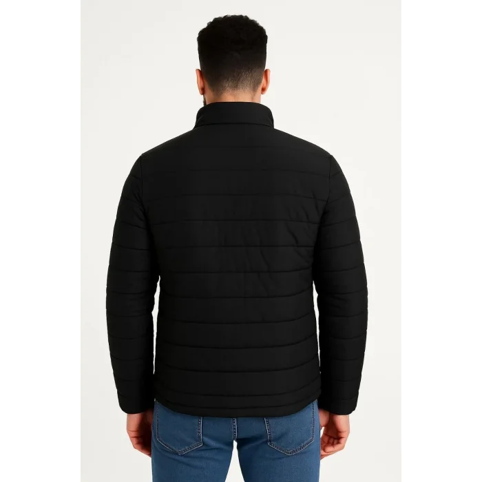 Erkek Mikro Su İtici Kapitone Baskılı Astarlı Fermuarlı Bomber Mont - Siyah