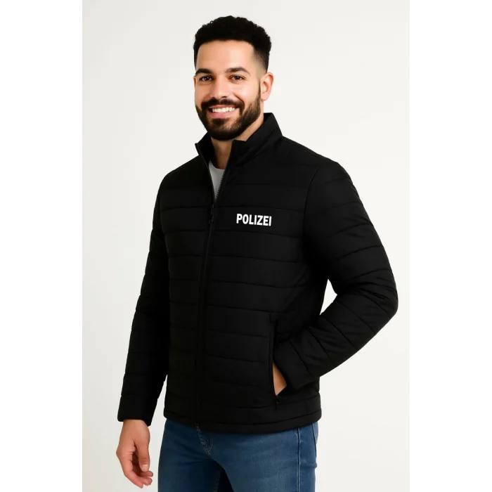 Erkek Mikro Su İtici Kapitone Baskılı Astarlı Fermuarlı Bomber Mont - Siyah