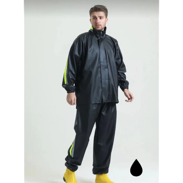 Erkek Motorcu Kurye Su Gecirmez Yağmurluk Takım - Siyah