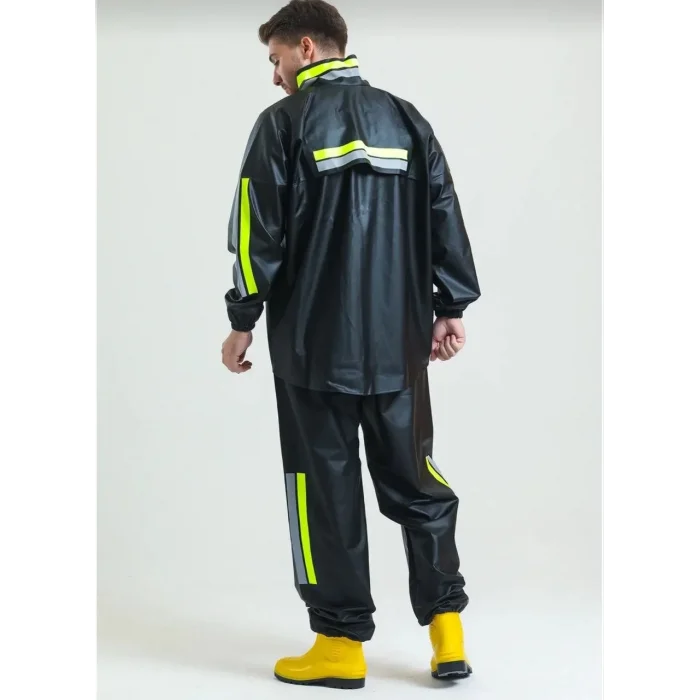 Erkek Motorcu Kurye Su Geçirmez Yağmurluk Takım - Siyah