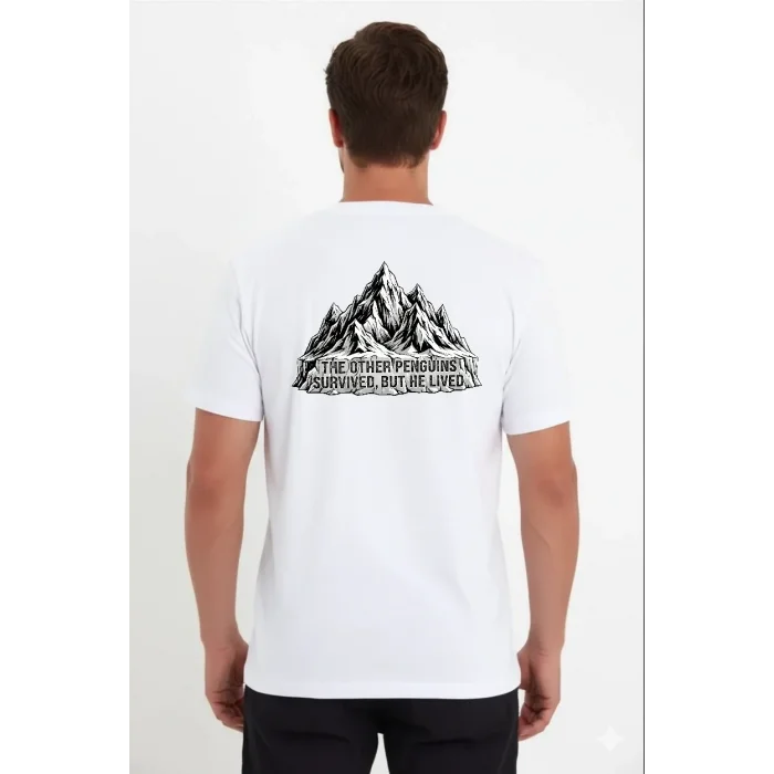 Erkek T-Shirt Nihilist Penguen Baskılı Bisiklet Yaka Kısa kol yazlık Tişört - Beyaz