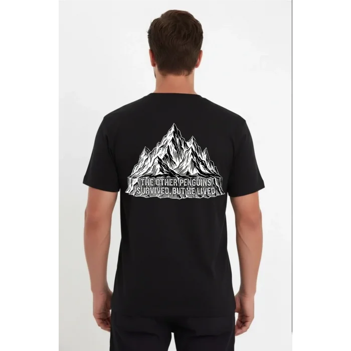 Erkek T-Shirt Nihilist Penguen Baskılı Bisiklet Yaka Kısa kol yazlık Tişört - Siyah