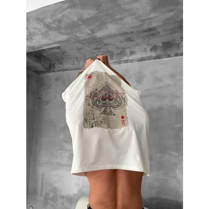 ERKEK Tişört Kısa kol Ön ve Arka Baskılı Oversize Bisiklet Yaka T-Shirt - Beyaz