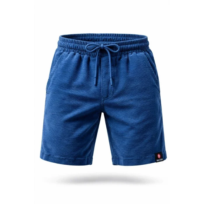 Erkek otoban Dokuma Şort Beli Lastikli Bağcıklı, Cepli, Rahat Kesim Günlük Yazlık Şort - İndigo