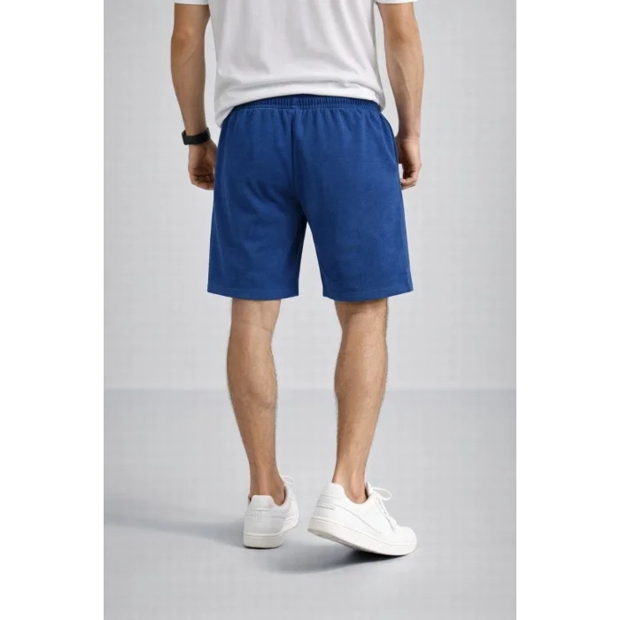 Erkek otoban Dokuma Şort Beli Lastikli Bağcıklı, Cepli, Rahat Kesim Günlük Yazlık Şort - İndigo