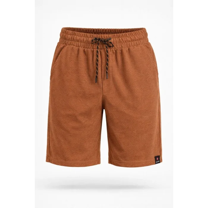 Erkek otoban Dokuma Şort Beli Lastikli Bağcıklı, Cepli, Rahat Kesim Günlük Yazlık Şort - Kahverengi
