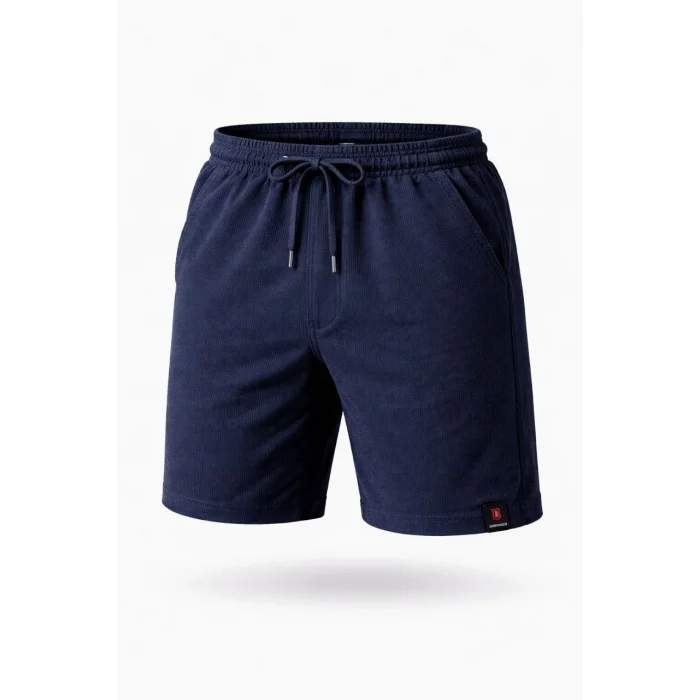 Erkek otoban Dokuma Şort Beli Lastikli Bağcıklı, Cepli, Rahat Kesim Günlük Yazlık Şort - Lacivert