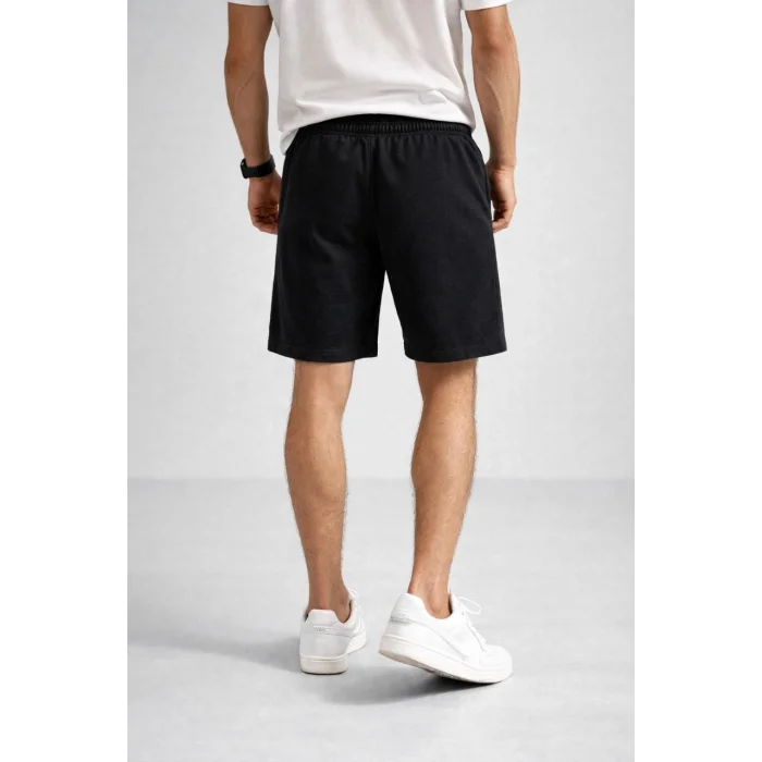 Erkek otoban Dokuma Şort Beli Lastikli Bağcıklı, Cepli, Rahat Kesim Günlük Yazlık Şort - Siyah