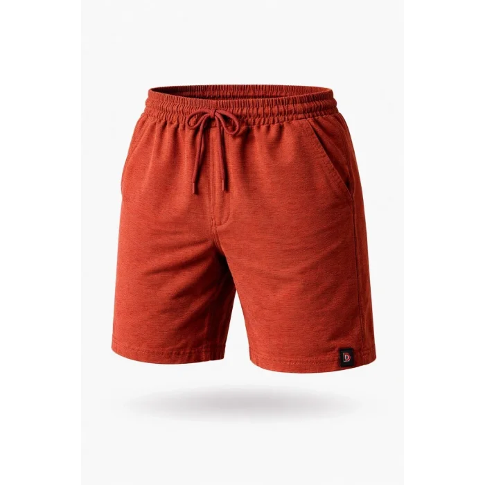 Erkek otoban Dokuma Şort Beli Lastikli Bağcıklı, Cepli, Rahat Kesim Günlük Yazlık Şort - Turuncu