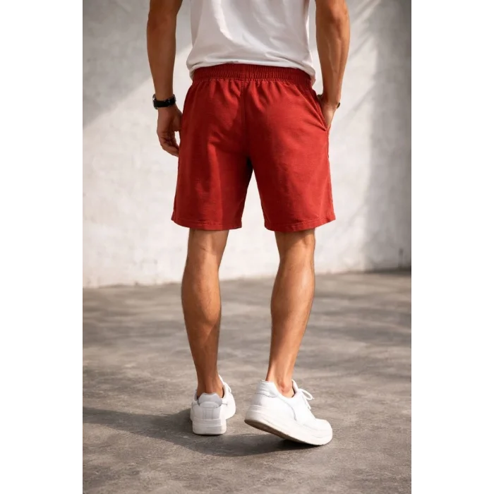 Erkek otoban Dokuma Şort Beli Lastikli Bağcıklı, Cepli, Rahat Kesim Günlük Yazlık Şort - Turuncu