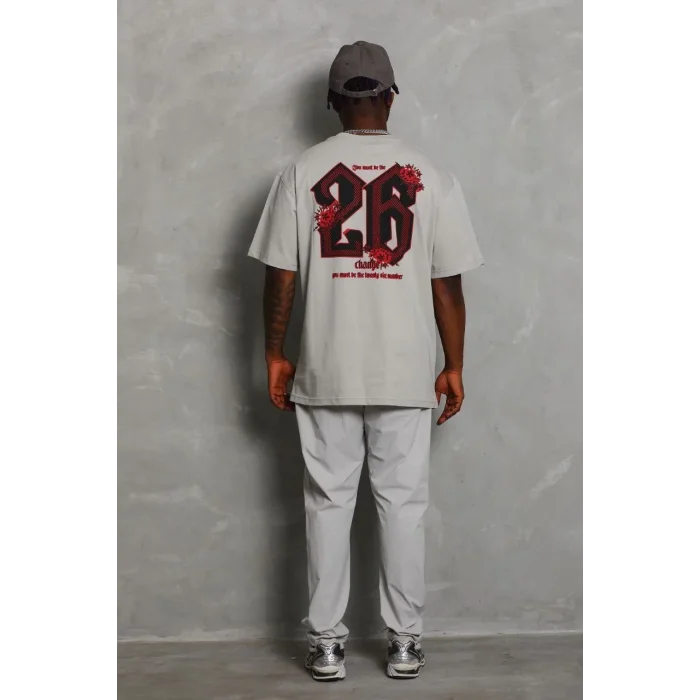 Erkek Kısa Kol Yazlık Tişört Bisiklet Yaka Baskılı Oversize T-Shirt - Gri