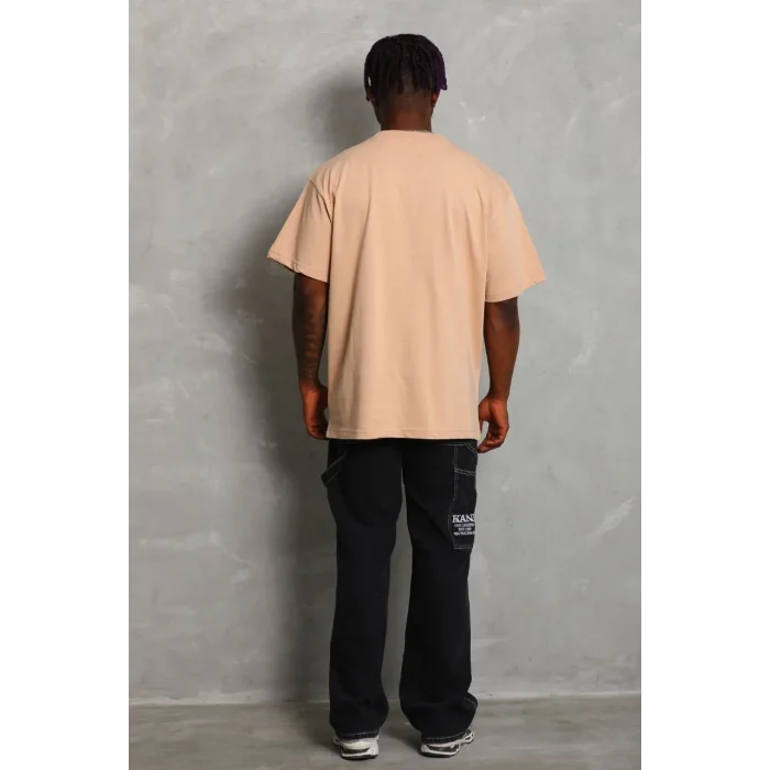 Erkek Düz Yazlık Kısa Kol Tişört Bisiklet Yaka Oversize T-Shirt - Bej