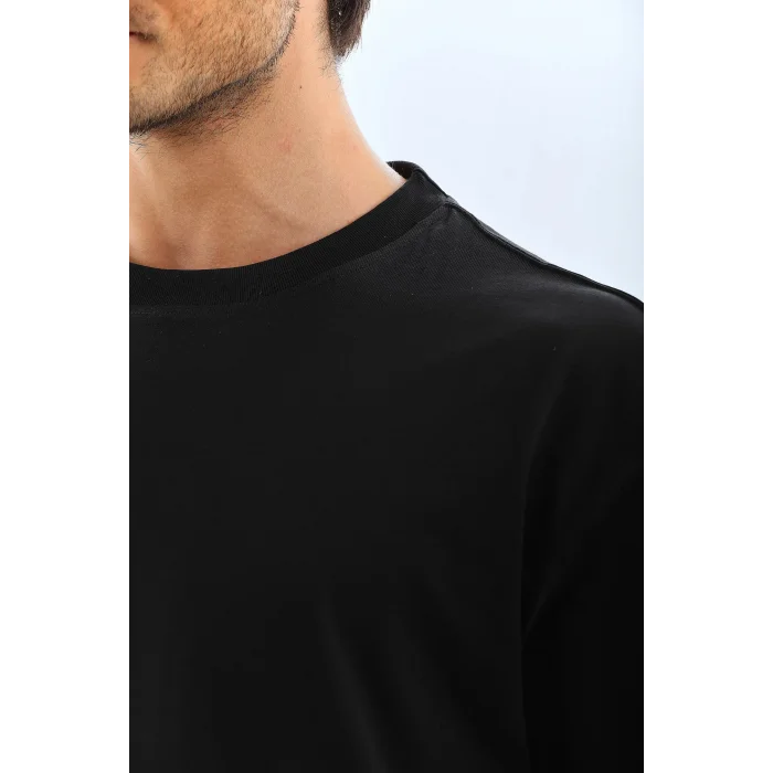 Erkek Düz Yazlık Kısa Kol Tişört Bisiklet Yaka Oversize T-Shirt - Siyah