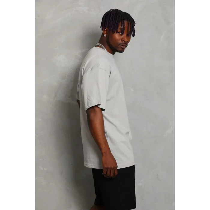 Erkek Düz Yazlık Kısa Kol Tişört Bisiklet Yaka Oversize T-Shirt - Gri