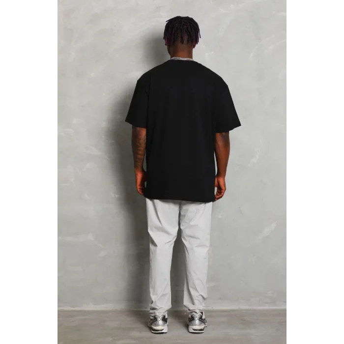 Erkek Düz Yazlık Kısa Kol Tişört Bisiklet Yaka Oversize T-Shirt - Siyah