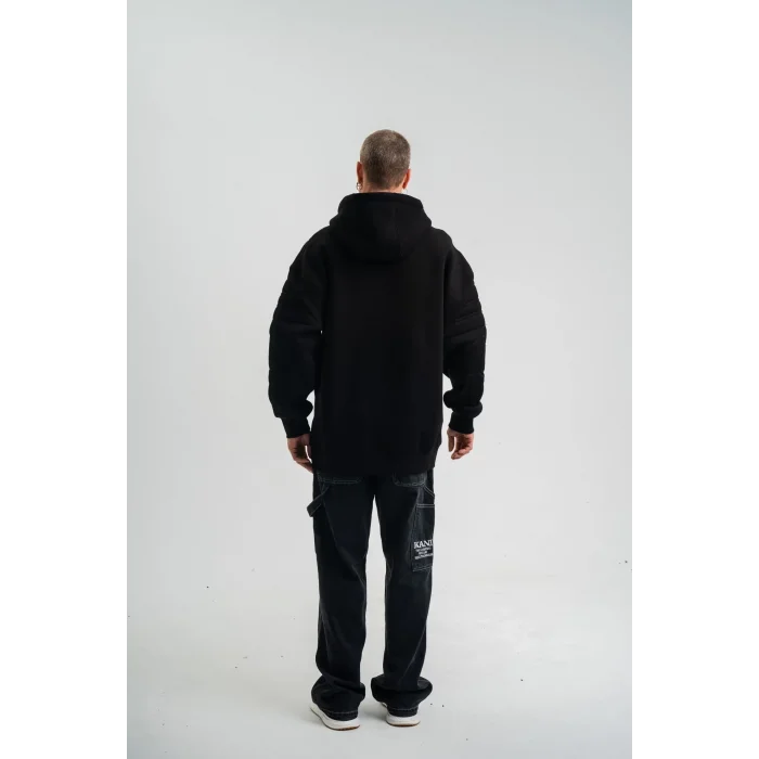 Erkek 3 İplik Pamuklu Oversize Kapüşonlu Nakışlı Hoodie SweatShirt - Siyah