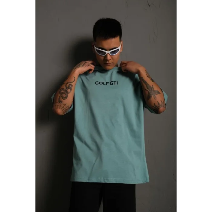 Erkek Oversize Tişört Golf GTI Retro Araba Baskılı T-shirt - Mint Yeşili