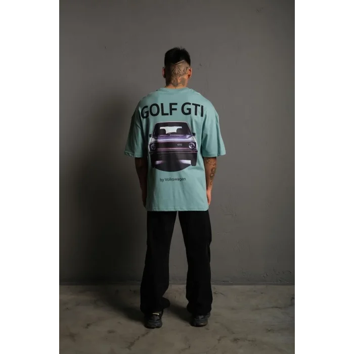 Erkek Oversize Tişört Golf GTI Retro Araba Baskılı T-shirt - Mint Yeşili