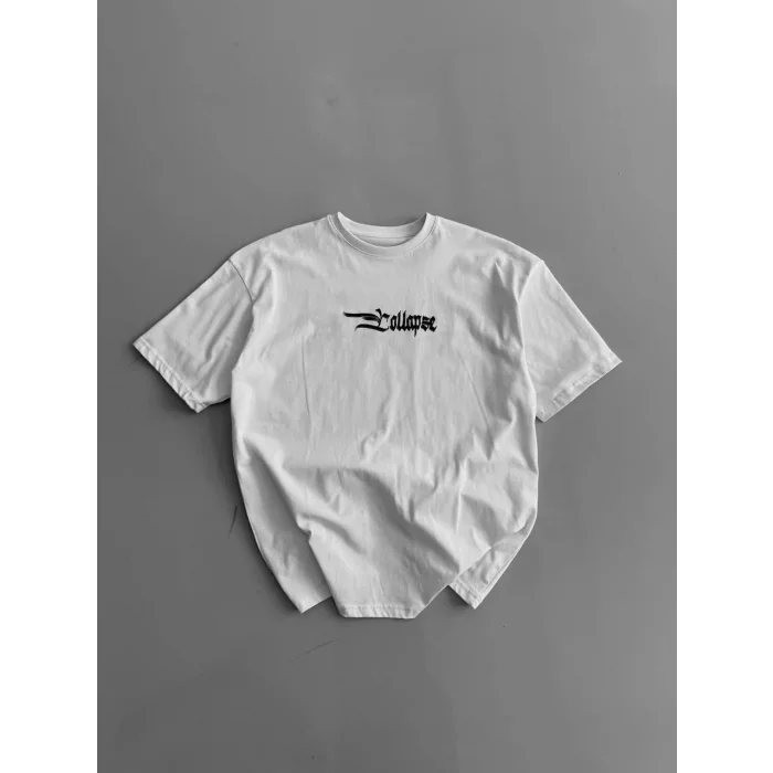 Erkek Ön ve Arka Baskılı T-Shirt Kısa Kol Bisiklet Yaka Regular Fit Tişört - Beyaz