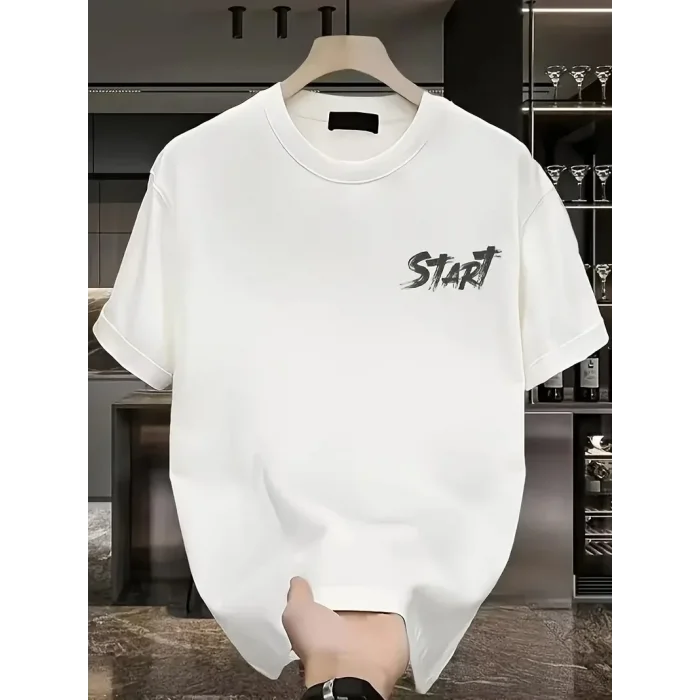 Erkek Kısa Kol Yazlık Tişört Bisiklet Yaka Baskılı Oversize T-Shirt - Beyaz