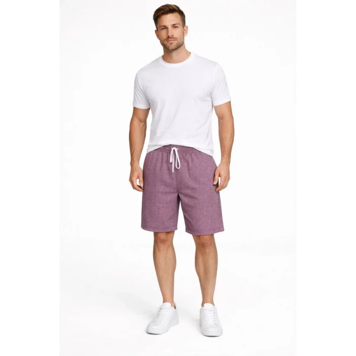 Erkek Pötikareli Şort – Beli Lastikli Bağcıklı, Cepli, Rahat Kesim Günlük Yazlık Şort - Gül Kurusu