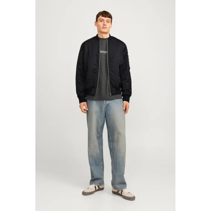 Erkek Siyah Bomber Mont Fermuarlı Cepli Kapitone Astarlı Ceket - Siyah
